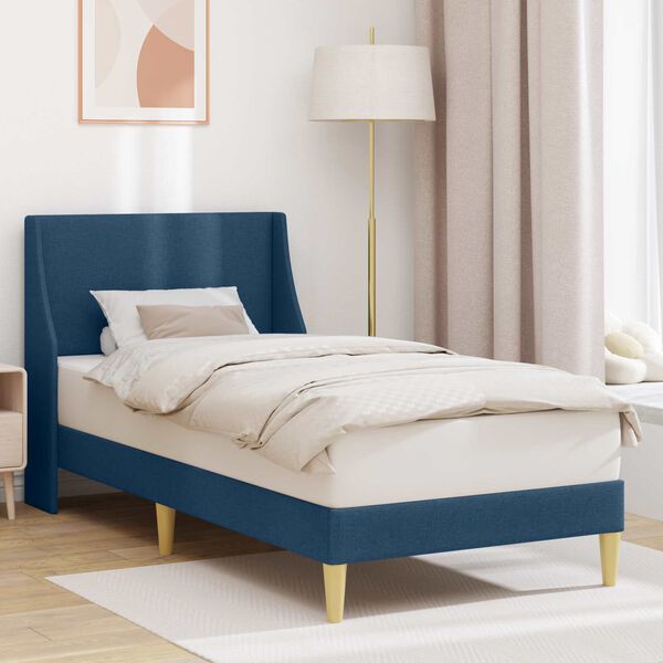 vidaXL Bettrahmen mit Kopfteil Blau 100 x 200 cm Stoff