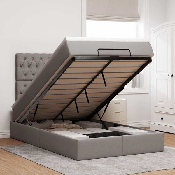 vidaXL Ottoman-Bett mit Matratze Taupe 120x200 cm Stoff