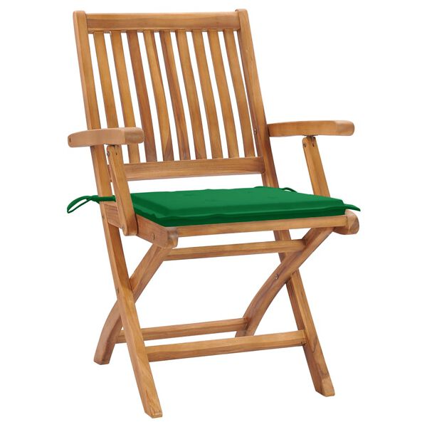 vidaXL Gartenst&uuml;hle 2 Stk. mit Gr&uuml;nen Kissen Teak Massivholz