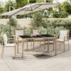 vidaXL Gartentisch mit Glasplatte Beige Poly Rattan & Hartglas