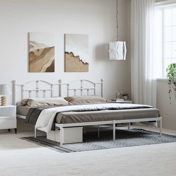 vidaXL Bettgestell mit Kopfteil Metall Wei&szlig; 193x203 cm