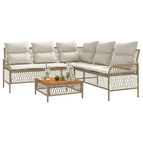 vidaXL 2-tlg. Garten-Sofagarnitur mit Kissen Beige Poly Rattan