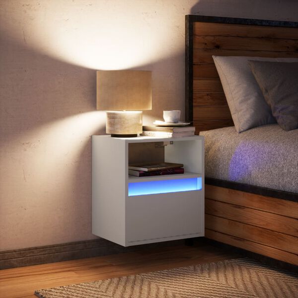 vidaXL Wand-Nachttisch mit LED-Leuchten Wei&szlig;
