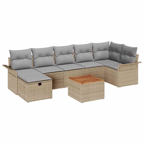 vidaXL Gartensofa-set mit Kissen mit Speicher 8 pcs Beige Poly-Rattan