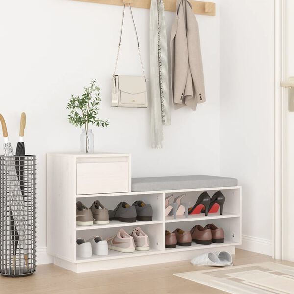 vidaXL Schuhregal Wei&szlig; 110x34x61 cm Massivholz Kiefer