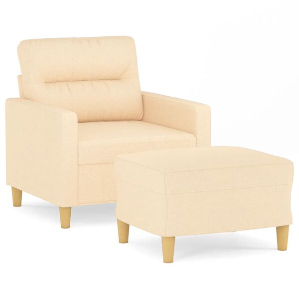 vidaXL Sessel mit Hocker Creme 60 cm Stoff