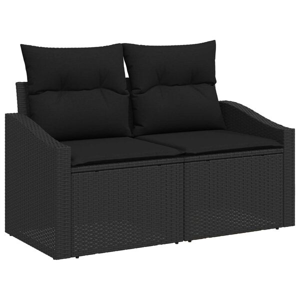 vidaXL Garten-Sofa-Set mit Kissen 9 pcs Schwarz Poly Rattan