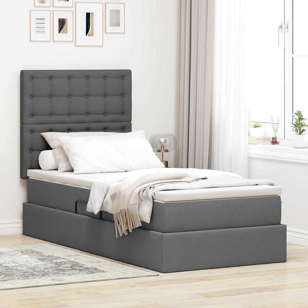 vidaXL Bett mit Stauraum und LED Dunkelgrau 100 x 200 cm Polyester