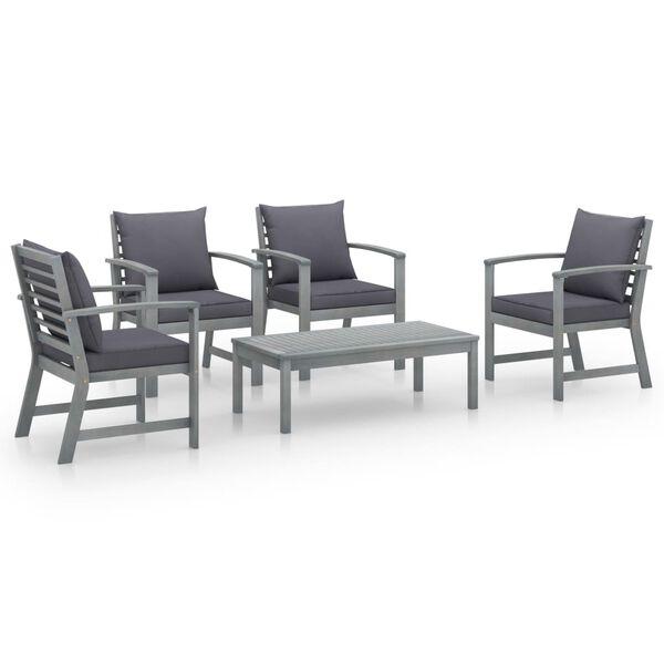 vidaXL 5-tlg. Garten-Lounge-Set mit Auflagen Massivholz Akazie Grau