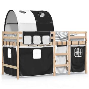 vidaXL Kinderhochbett mit Tunnel Wei&szlig; & Schwarz 90x200 cm Kiefernholz