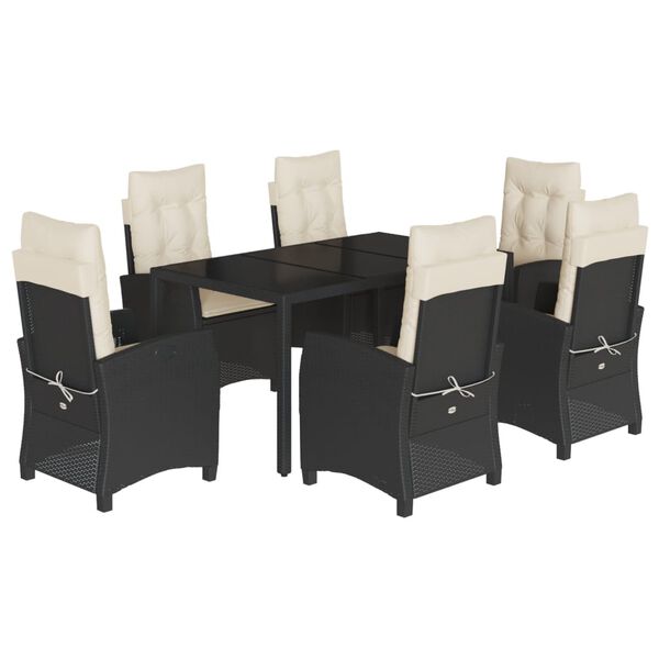 vidaXL 7-tlg. Garten-Essgruppe mit Kissen Schwarz Poly Rattan
