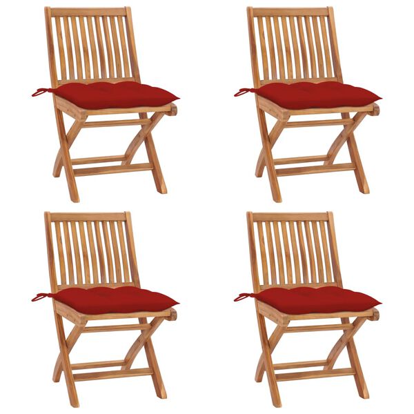 vidaXL Klappbare Gartenst&uuml;hle mit Kissen 4 Stk. Massivholz Teak