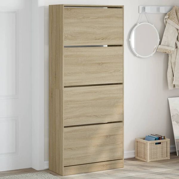 vidaXL Schuhschrank mit 4 Klappen Sonoma-Eiche 80x34x187,5 cm