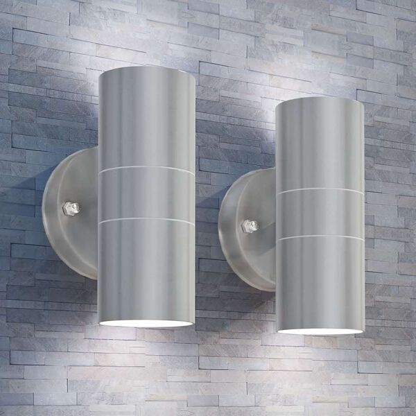 vidaXL LED-Au&szlig;enwandleuchten 2 Stk. Edelstahl Auf-/Abw&auml;rts