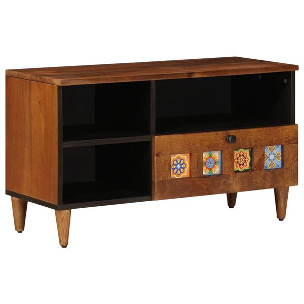 vidaXL TV-Schr&auml;nk mit Regal Walnuss 80 x 33 x 46 cm Massivholz Mango