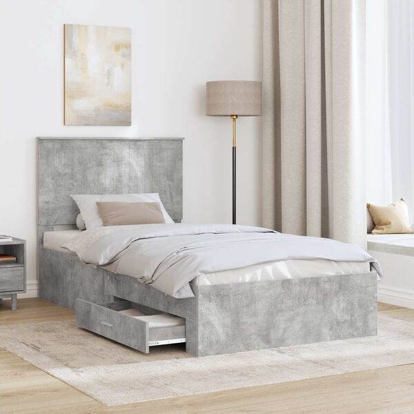 vidaXL Bettrahmen mit Kopfteil Beton Grau 100 x 200 cm Holzwerkstoff