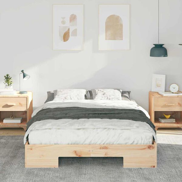 vidaXL Bodenbettgestell Braun 140 x 190 cm Massivholz Kiefer