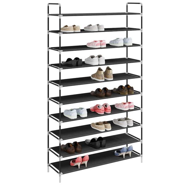 vidaXL Schuhregal mit 10 Ablagen Metall und Vliesstoff Schwarz