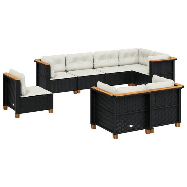 vidaXL 8-tlg. Garten-Sofagarnitur mit Kissen Schwarz Poly Rattan