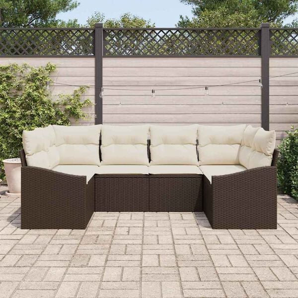 vidaXL Gartensofa-set mit Speicher 6 pcs Braun und Creme Poly-Rattan