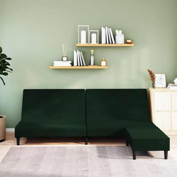 vidaXL Schlafsofa 2-Sitzer mit Fu&szlig;hocker Dunkelgr&uuml;n Samt