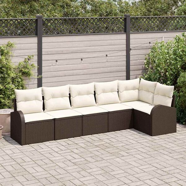 vidaXL Sofa Set mit Kissen 6 pcs Braun und Wei&szlig; Poly-Rattan