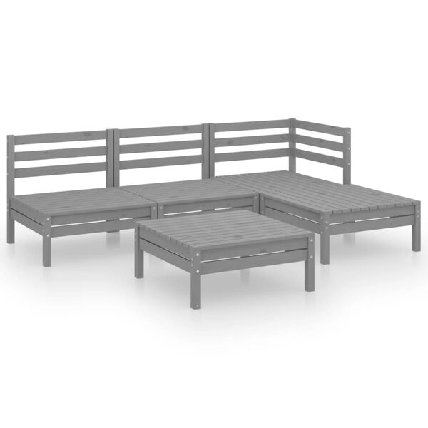 vidaXL 5-tlg. Garten-Lounge-Set Massivholz Kiefer Grau