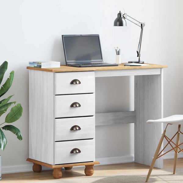 vidaXL Schreibtisch ASKIM Wei&szlig; 95 x 40 x 75 cm Massives Kiefernholz