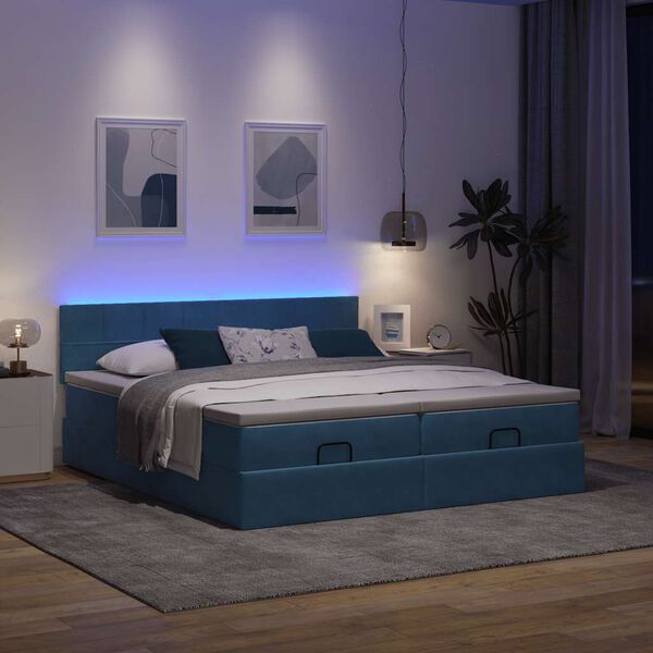 vidaXL Ottoman-Bett mit Matratzen & LEDs Dunkelblau 160x200 cm Samt