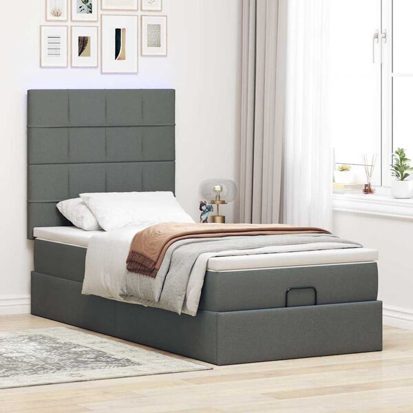 vidaXL Ottoman-Bett mit Matratze Dunkelgrau 90x190 cm Stoff