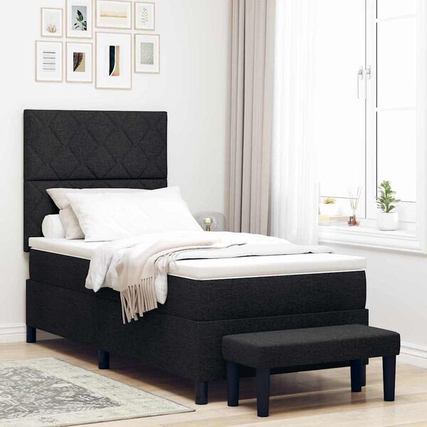 vidaXL Boxspringbett mit Matratze Schwarz 100 x 200 cm Stoff