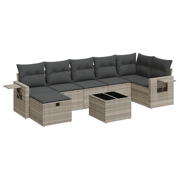 vidaXL 8-tlg. Garten-Sofagarnitur mit Kissen Hellgrau Poly Rattan