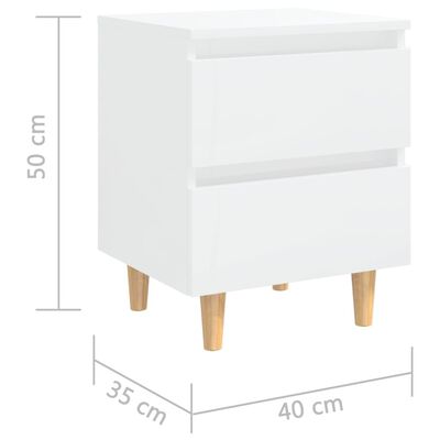vidaXL Nachttisch mit Kiefernholz-Beinen Hochglanz-Weiß 40x35x50 cm