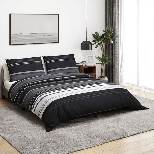 vidaXL Bettw&auml;sche-Set Schwarz und Wei&szlig; 240x220 cm Baumwolle