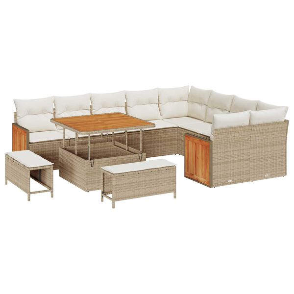 vidaXL Garten-Sofa-Set 12 pcs Beige und Creme Poly-Rattan