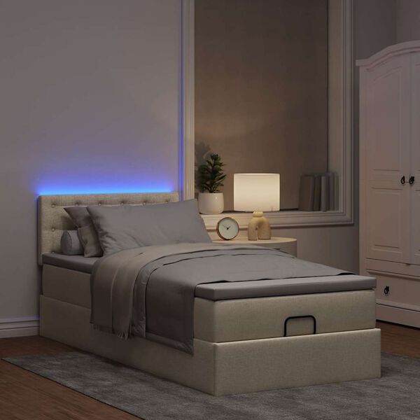 vidaXL Ottomane Bett mit Matratze & LEDs Creme 90x200 cm Stoff