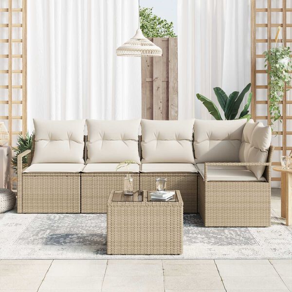 vidaXL Garten-Sofa-Set mit Kissen mit Speicher 6 pcs Beige und Creme