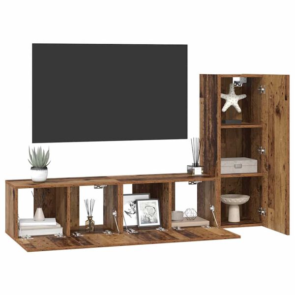 vidaXL TV-Schrankset Wandmontiert 3 pcs Altholz Holzwerkstoff