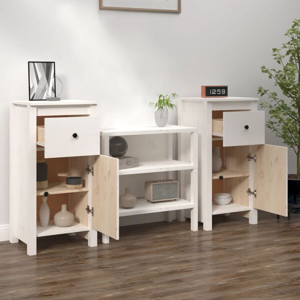 vidaXL Sideboards 2 Stk. Wei&szlig; 40x35x80 cm Massivholz Kiefer