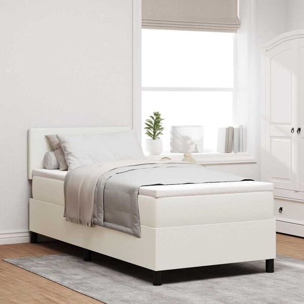 vidaXL Boxspringbett Creme und Wei&szlig; 203 x 90 x 88 cm Cordstoff