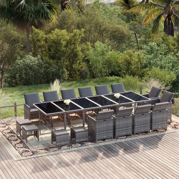 vidaXL 19-tlg. Garten-Essgruppe mit Kissen Poly Rattan Grau