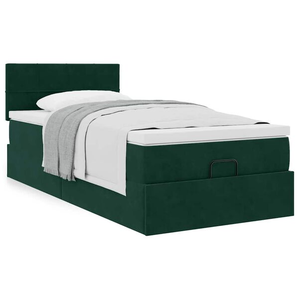 vidaXL Ottoman-Bett mit Matratze Dunkelgr&uuml;n 90x190 cm Samt