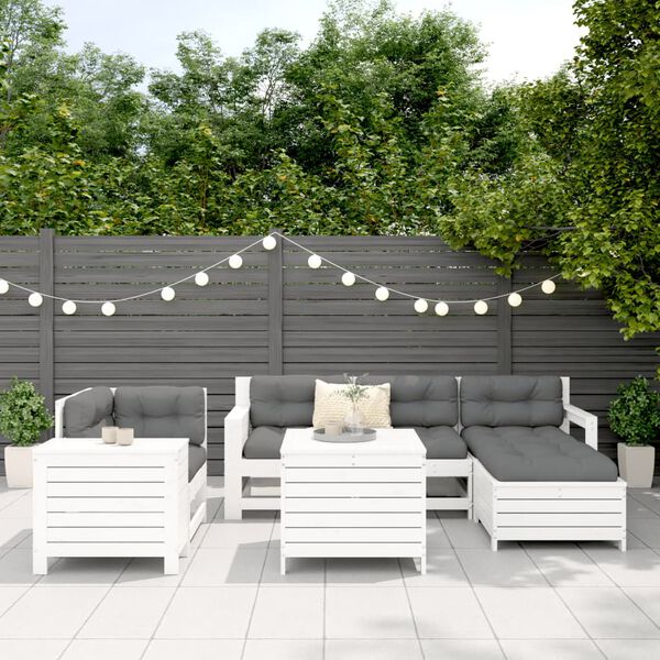 vidaXL 7-tlg. Garten-Sofagarnitur Wei&szlig; Massivholz Kiefer