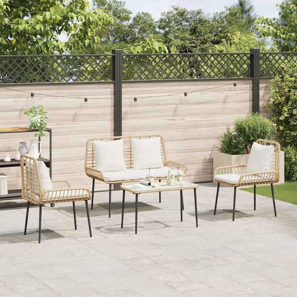 vidaXL Garten Essgruppe 3 pcs Braun und Creme Poly-Rattan