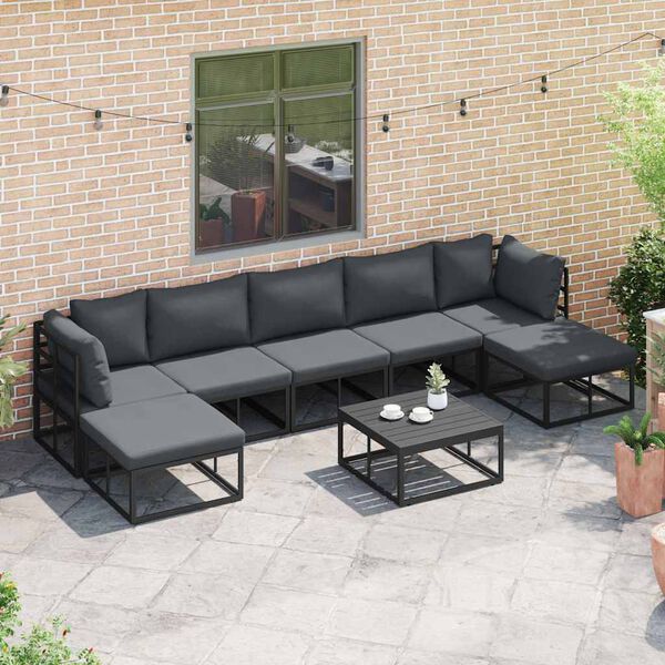 vidaXL Garten-Sofa-Set mit Kissen Schwarz Aluminium