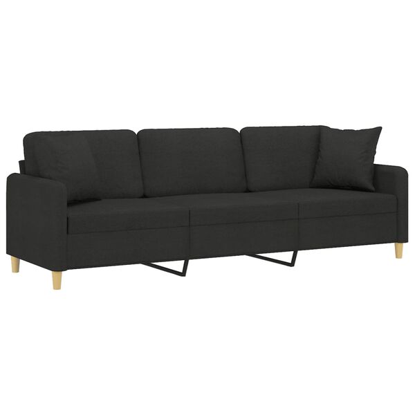 vidaXL 3-Sitzer-Sofa mit Kissen Schwarz 210 cm Stoff
