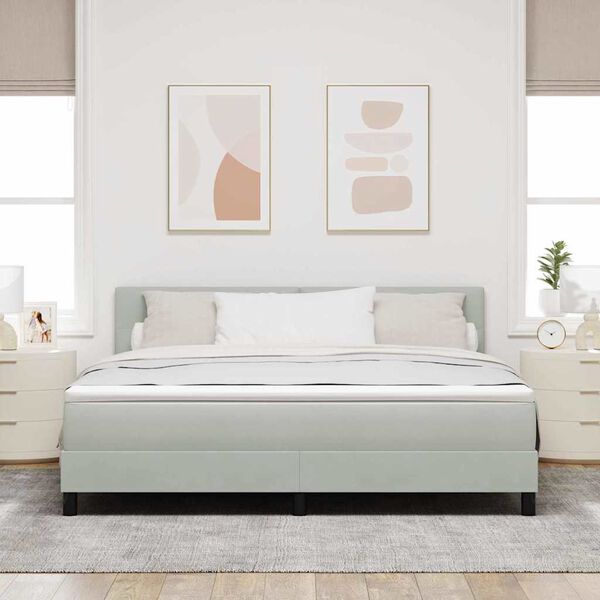 vidaXL LED Boxspringbett mit Matratze Hellgrau 180 x 200 cm Samt