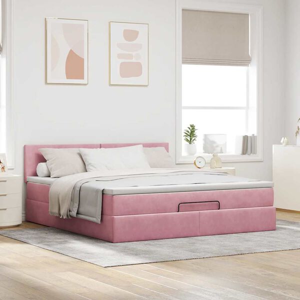 vidaXL Ottomane Bett mit Matratze & LEDs Rosa 180x200 cm Samt