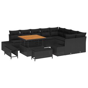 vidaXL Gartensofa-set 12 Stk. 11-Sitzanzahl Schwarz Poly Rattan