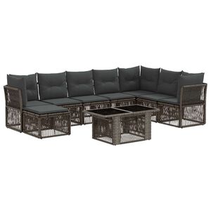 vidaXL Gartensofa-set 9 stk. Grau Poly-Rattan